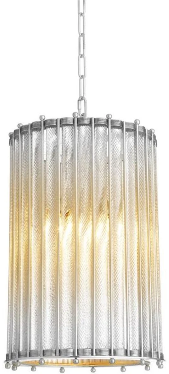 Casa Padrino Luxus Hängeleuchte im Barock Stil - Designer Hängelampe aus Messing und Glas in Antik Silber - 200 cm Kettenlänge