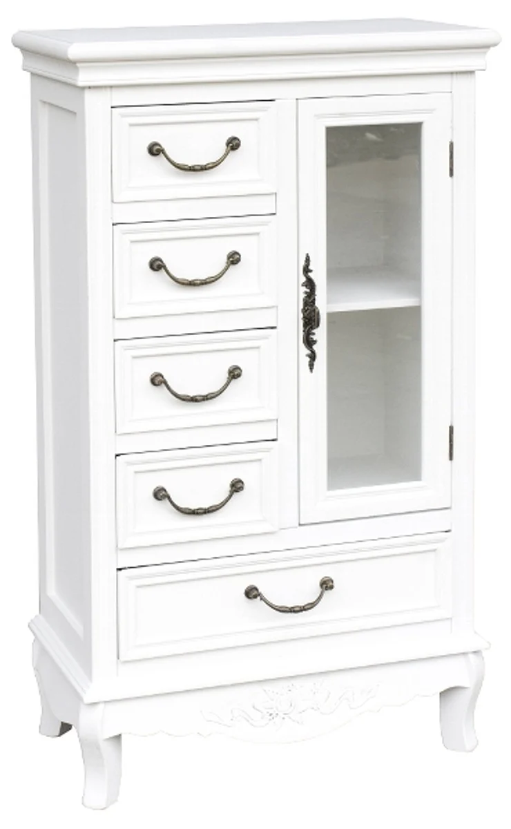 Casa Padrino Landhausstil Schrank mit Tür und 5 Schubladen Weiß 50 x 30 x H. 92 cm