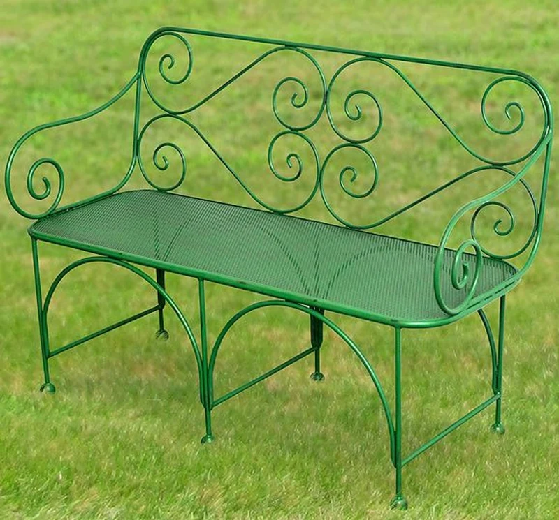 Casa Padrino Gartenbank Art Deco Design, perforierte Sitzfläche, Grün, 1,2m x 0,48m x 0,9m