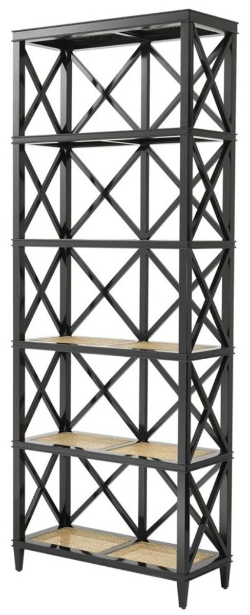 Casa Padrino Luxus Regalschrank im Barockstil Schwarz / Naturfarben 85 x 35 x H. 220 cm