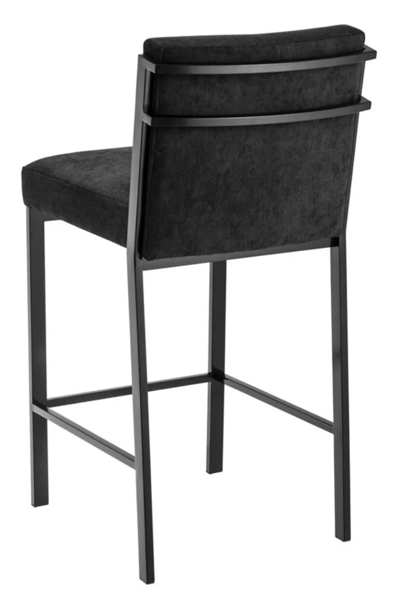 Casa Padrino Luxus Barstuhl Schwarz / Bronze 43 x 54 x H. 91 cm - Designer Edelstahl Barhocker mit Samtstoff - Barmöbel