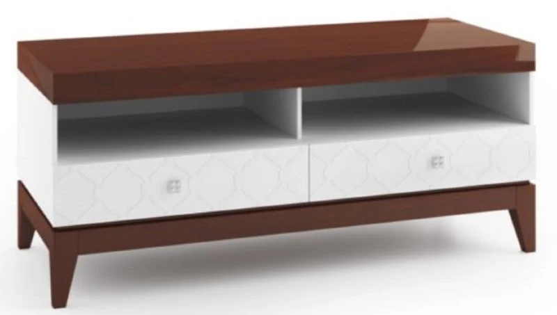 Casa Padrino Luxus Sideboard mit 2 Schubladen Weiß / Hochglanz Braun 111,2 x 45 x H. 49 cm - Wohnzimmermöbel