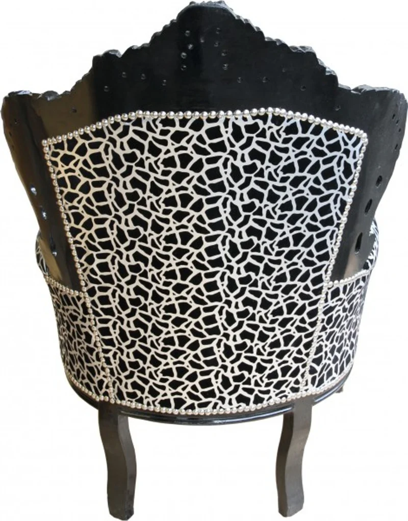 Casa Padrino Barock Sessel King im Antik Stil Silber Schwarz Muster und Schwarz 85 x 85 x H.120 cm