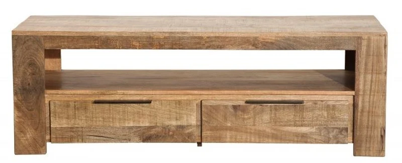 Casa Padrino Designer Fernsehschrank Natur B.130cm x H.45cm x T.45cm - Sideboard - Kommode - Handgefertigt aus Mango Massivholz!