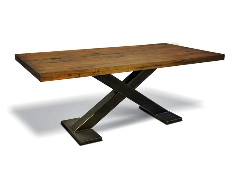 Casa Padrino Luxus Massivholz Esstisch mit Metallgestell - Eiche - 200 cm x 100 cm x H78 cm - Schwere Ausführung