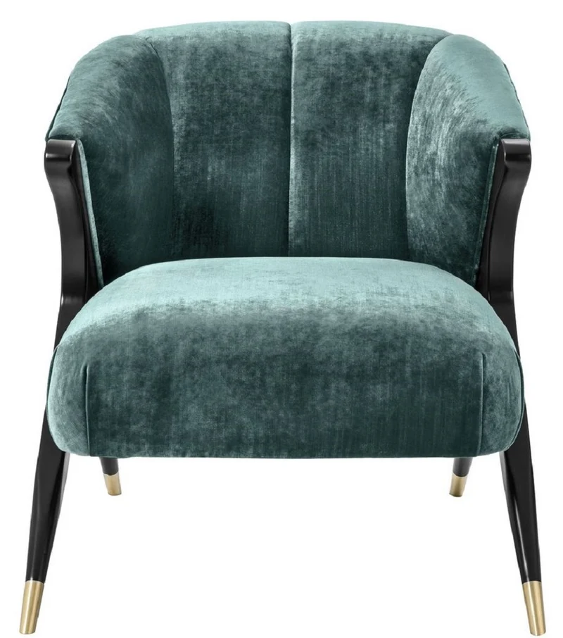 Casa Padrino Designer Sessel Ägäisches Grün / Schwarz / Messingfarben 71,5 x 79,5 x H. 77 cm - Luxus Möbel