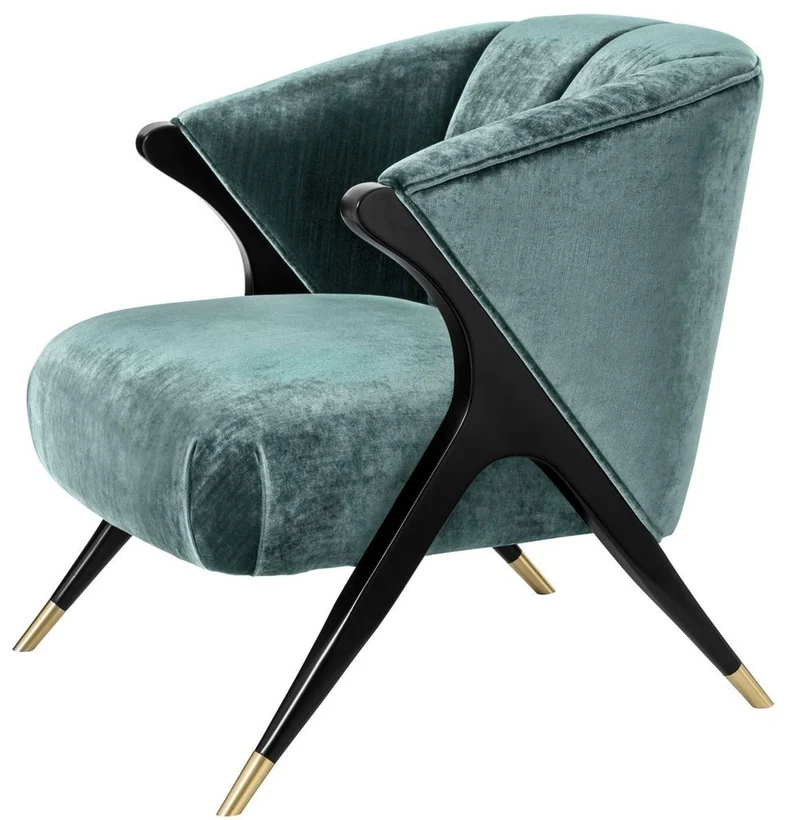 Casa Padrino Designer Sessel Ägäisches Grün / Schwarz / Messingfarben 71,5 x 79,5 x H. 77 cm - Luxus Möbel