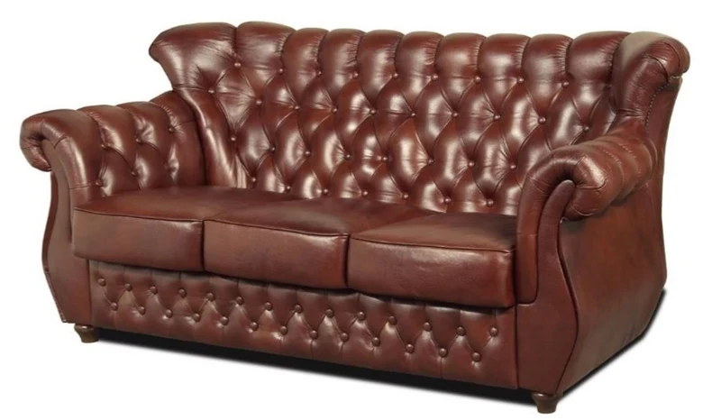 Casa Padrino Chesterfield Echtleder 3er Sofa in braun mit dunkelbraunen Füßen 200 x 80 x H. 85 cm - Luxus Qualität
