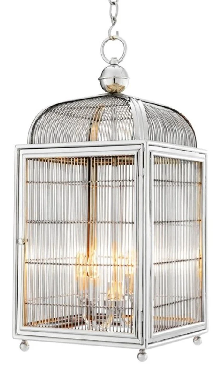 Casa Padrino Designer Hängeleuchte / Laterne Silber 38 x 38 x H. 81 cm - Luxus Hängelampe