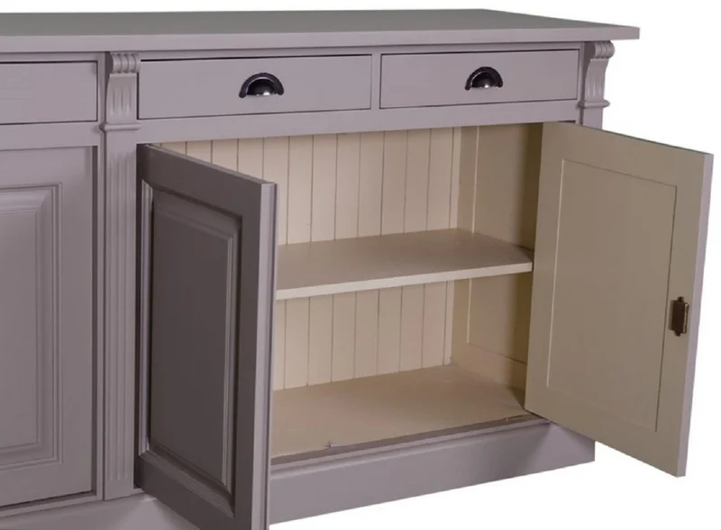 Casa Padrino Landhausstil Küchenschrank mit 4 Türen und 4 Schubladen Grau 219 x 51 x H. 90 cm - Massivholz Schrank - Landhausstil Möbel