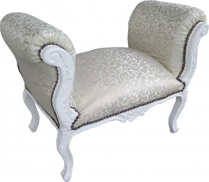 Casa Padrino Barock Schemel Hocker Creme Muster / Weiß - Sitzbank