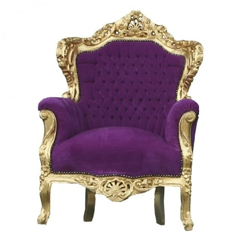 Casa Padrino Barock Sessel King im Antik Stil, Lila / Gold, Höhe 120 cm, Breite 85 cm, Tiefe 85 cm
