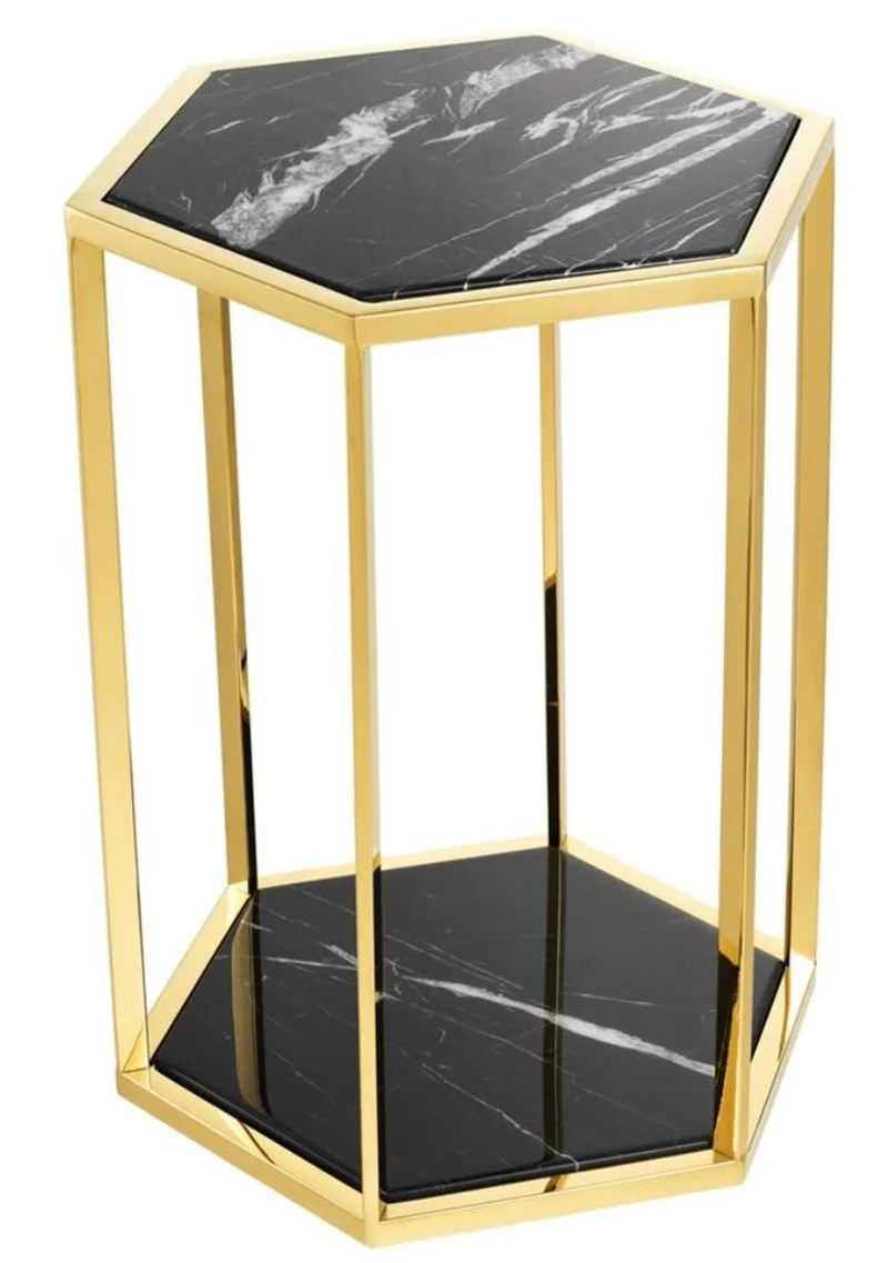 Casa Padrino Luxus Beistelltisch 2er Set in gold mit schwarzem Marmor - Luxus Qualität