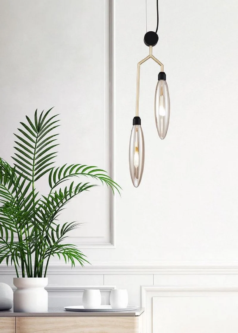 Casa Padrino Luxus Hängeleuchte Mattgold / Schwarz 17,5 x 6,5 x H. 64 cm - Moderne Pendelleuchte