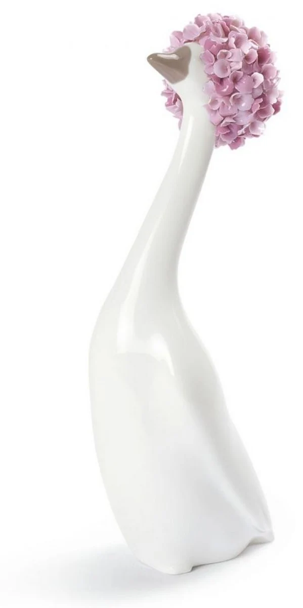 Casa Padrino Luxus Porzellan Gänse Skulptur Weiß / Rosa 6 x H. 20 cm - Luxus Dekoration