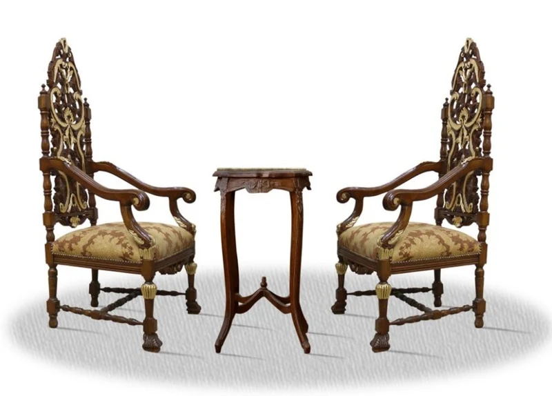 Casa Padrino Barock Thronstuhl Set mit Beistelltisch - Luxus Edition