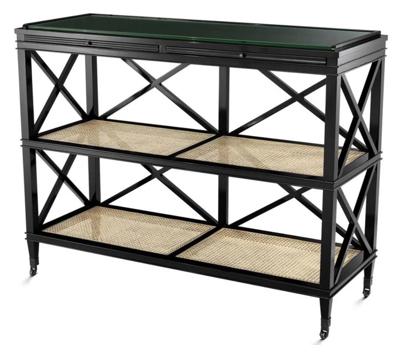 Casa Padrino Luxus Konsole Schwarz / Naturfarben 124 x 47 x H. 96 cm - Limited Edition
