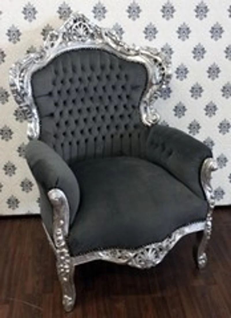 Casa Padrino Barock Sessel King im Antik Stil Grau / Silber 85 x 85 x 120 cm
