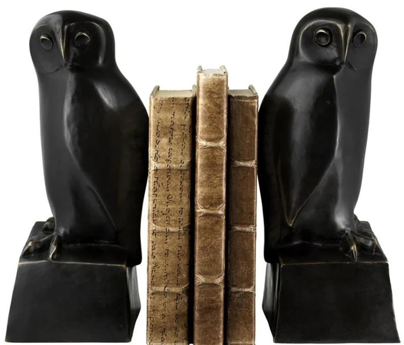 Casa Padrino Designer Bronze Eulen Buchstützen 2er Set - Luxus Bronzefiguren