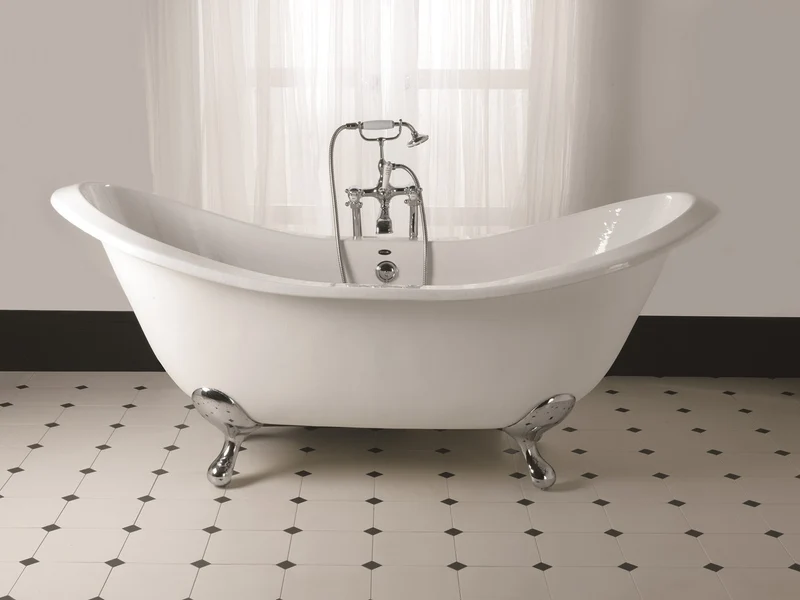 Casa Padrino Luxus Jugendstil Badewanne Weiß / Silber 180 x 77 x H. 79 cm - Gebogene freistehende Acryl Badewanne mit verchromten kugelförmigen Stahl Füßen - Jugendstil Badezimmermöbel