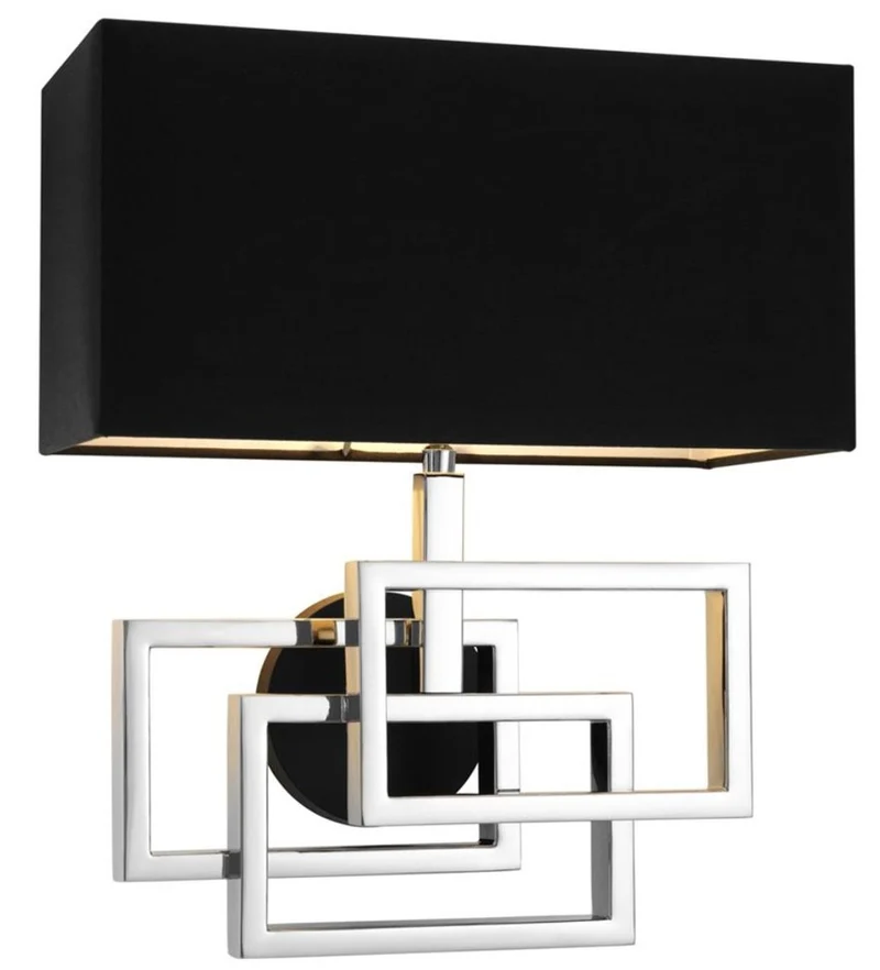 Casa Padrino Designer Wandleuchte in silber mit schwarzem Lampenschirm 35 x 18 x H. 38 cm - Luxus Wandlampe