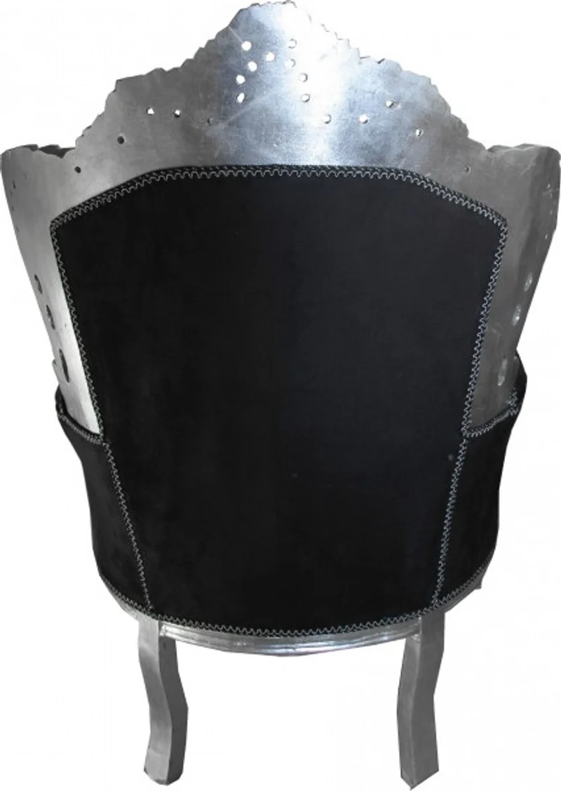 Casa Padrino Barock Sessel King im Antik Stil Schwarz / Silber mit Glitzersteinen 85 x 85 x H. 120 cm