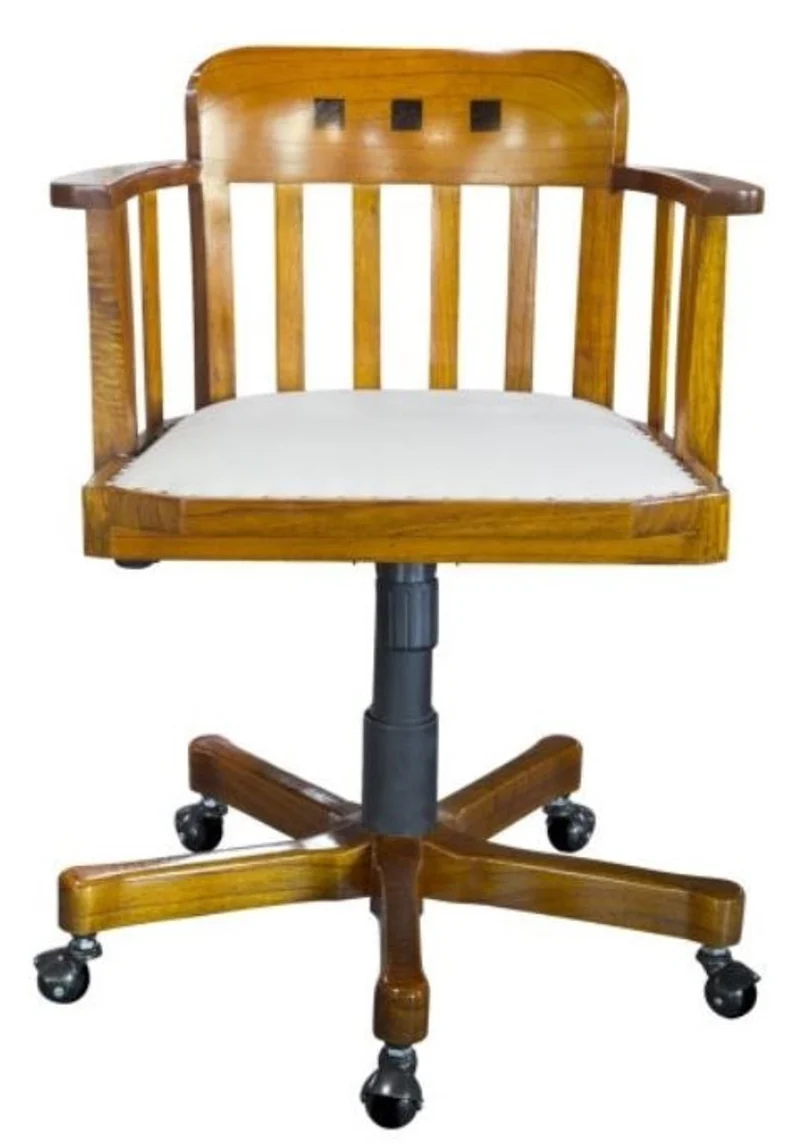 Casa Padrino Büro Drehstuhl mit Armlehnen Hellbraun / Weiß 62 x 53 x H. 86 cm - Luxus Bürostuhl