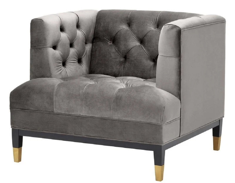 Casa Padrino Luxus Wohnzimmer Sessel Grau / Schwarz / Messingfarben 93 x 85 x H. 79 cm - Chesterfield Möbel