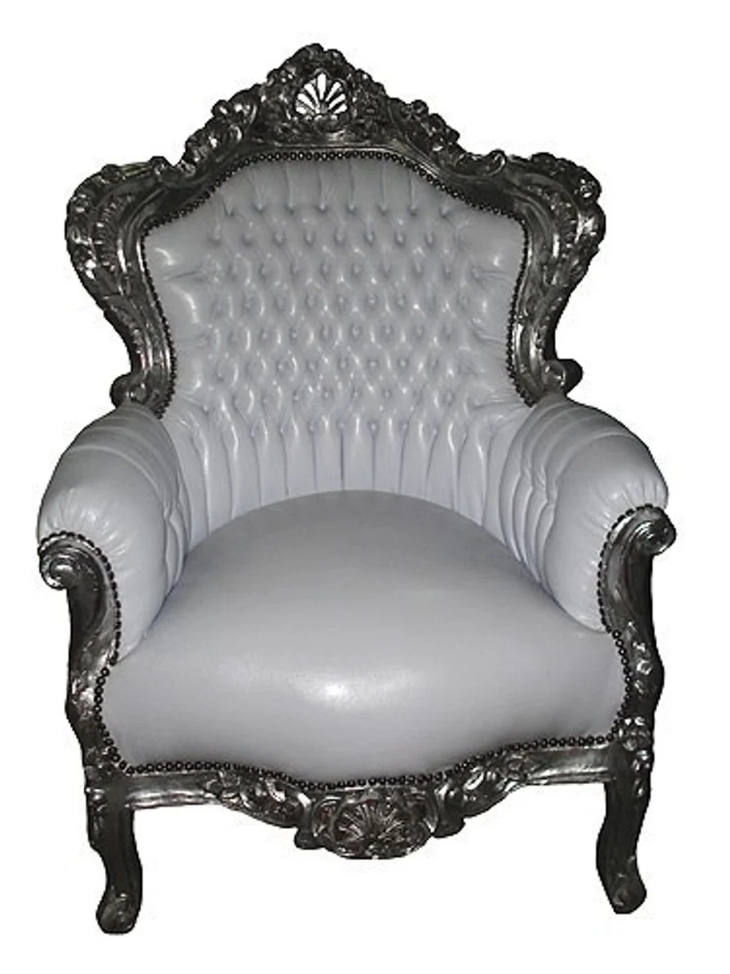 Casa Padrino Barock Sessel King im Antik Stil Weiß / Silber 85 x 85 x H. 120 cm - Luxuriöser Polstersessel