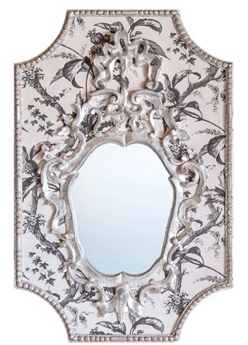 Casa Padrino Barock Spiegel Grau / Weiß / Antik Weiß 65 x H. 99 cm - Barock Wandspiegel mit Pflanzen Design