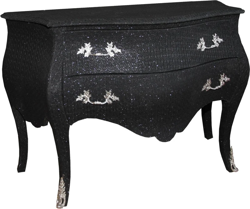 Casa Padrino Barock Kommode im Antik Stil Schwarz mit Glitzerlook, 120 x 52 x 85 cm