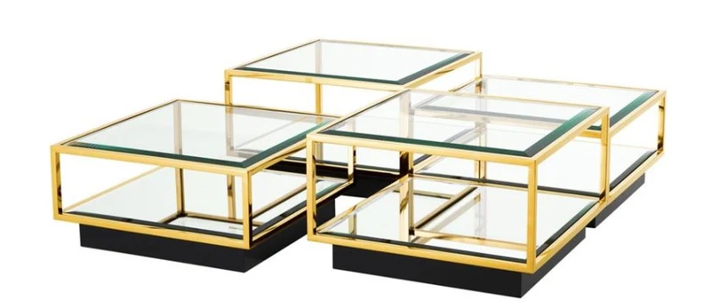 Casa Padrino Art Deco Luxus Couchtisch Gold 4er Set - Wohnzimmer Salon Tisch