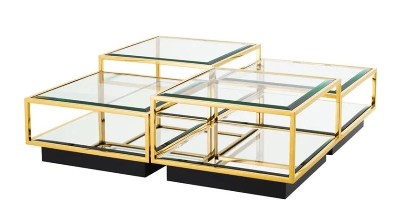 Casa Padrino Art Deco Luxus Couchtisch Gold 4er Set - Wohnzimmer Salon Tisch