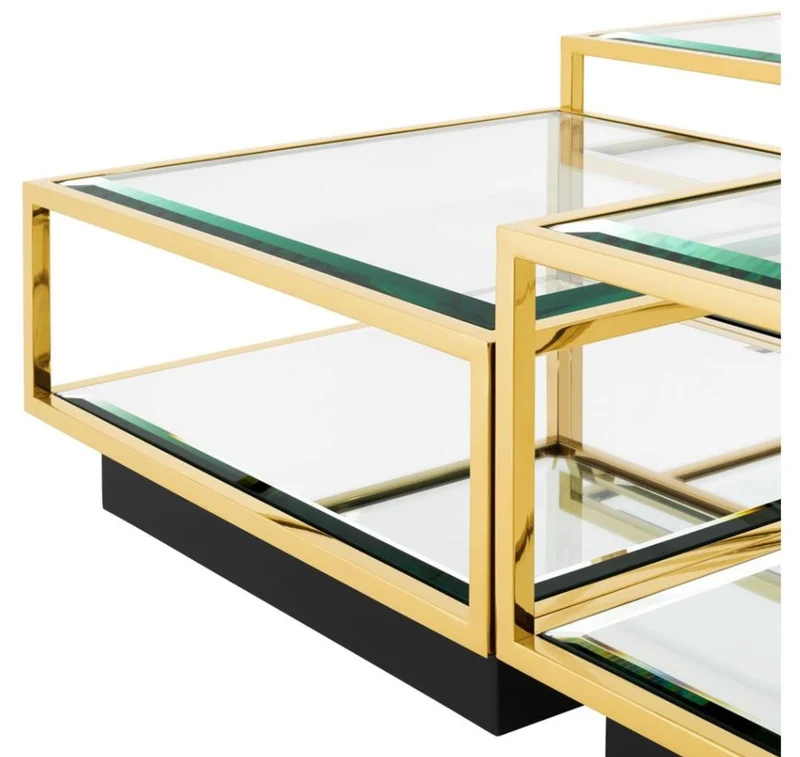 Casa Padrino Art Deco Luxus Couchtisch Gold 4er Set - Wohnzimmer Salon Tisch