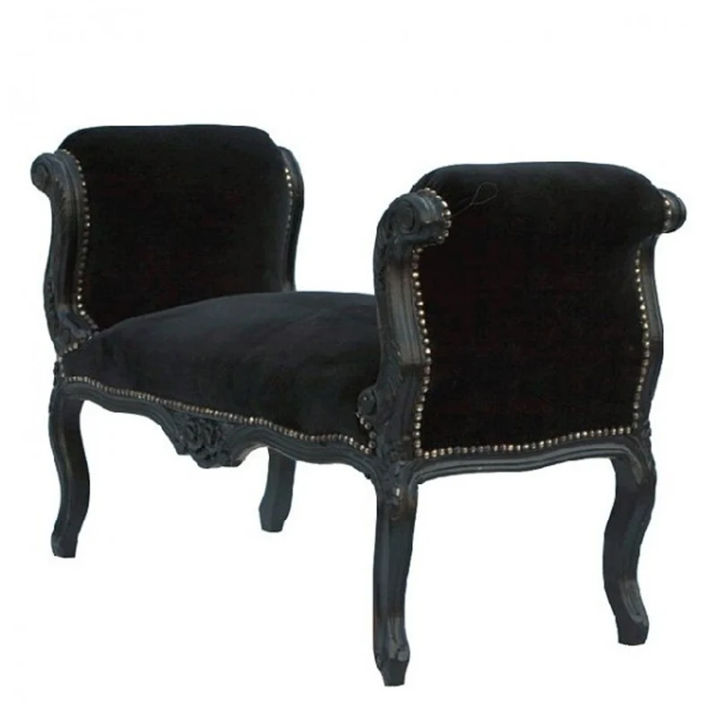 Barock Schemel Hocker Schwarz / Schwarz - Sitzbank