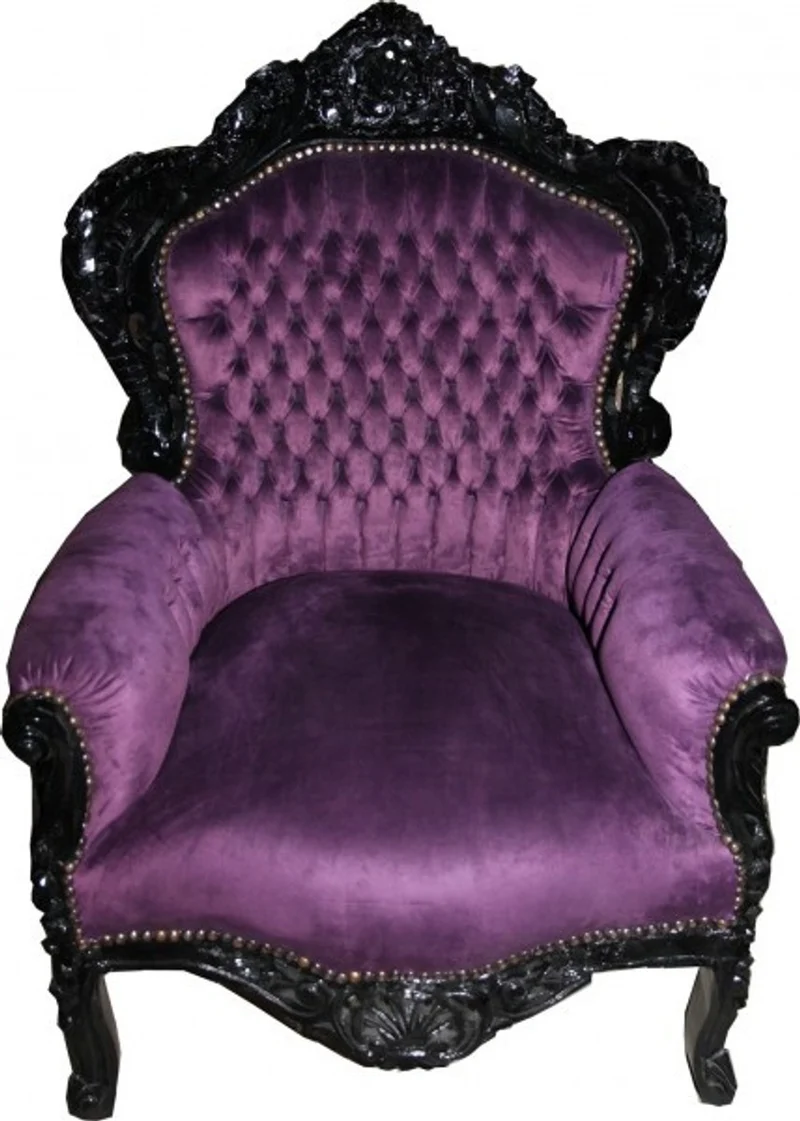 Casa Padrino Barock Sessel King Lila / Schwarz 85 x 85 x H. 120 cm - Antik Stil