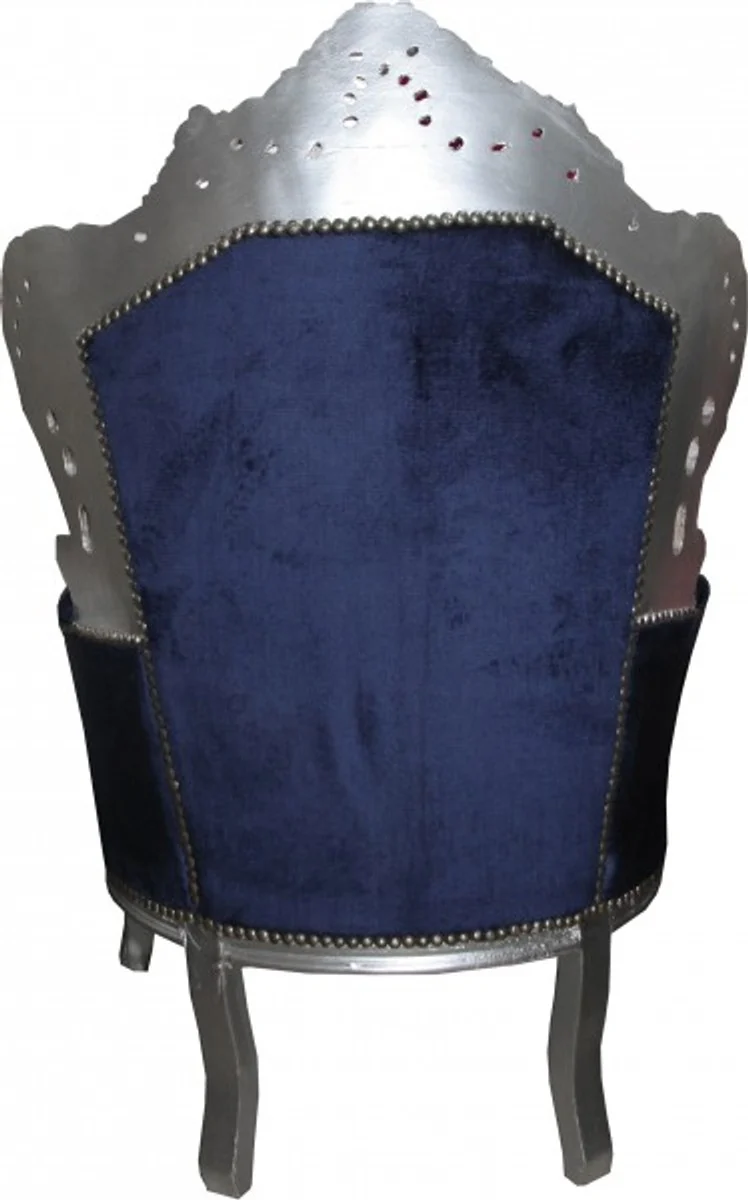Casa Padrino Barock Sessel King Royalblau / Silber - Luxus Barock Möbel im Antik Stil - 120 x 85 x 85 cm