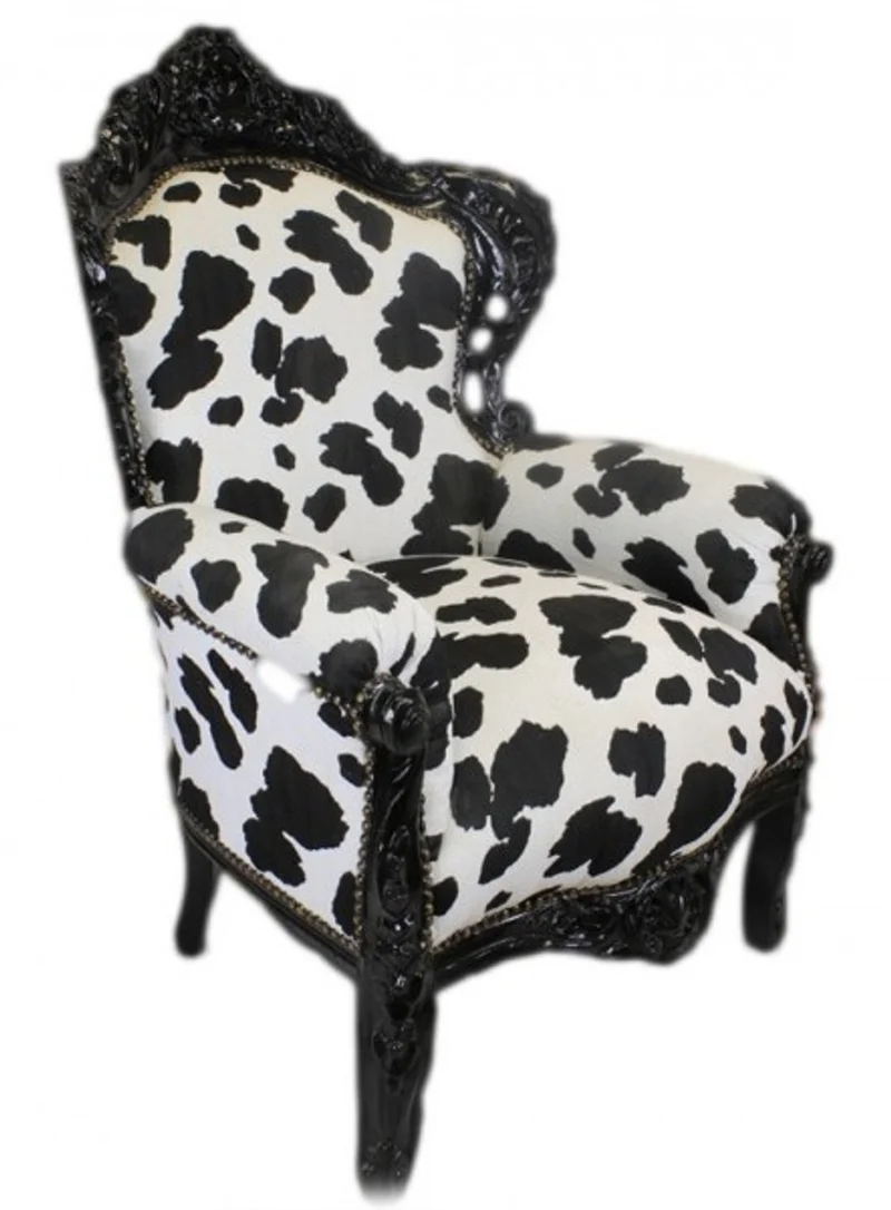 Casa Padrino Barock Sessel King Kuhmuster Schwarz Weiß / Schwarz 85 x 85 x H. 120 cm - Barock Möbel