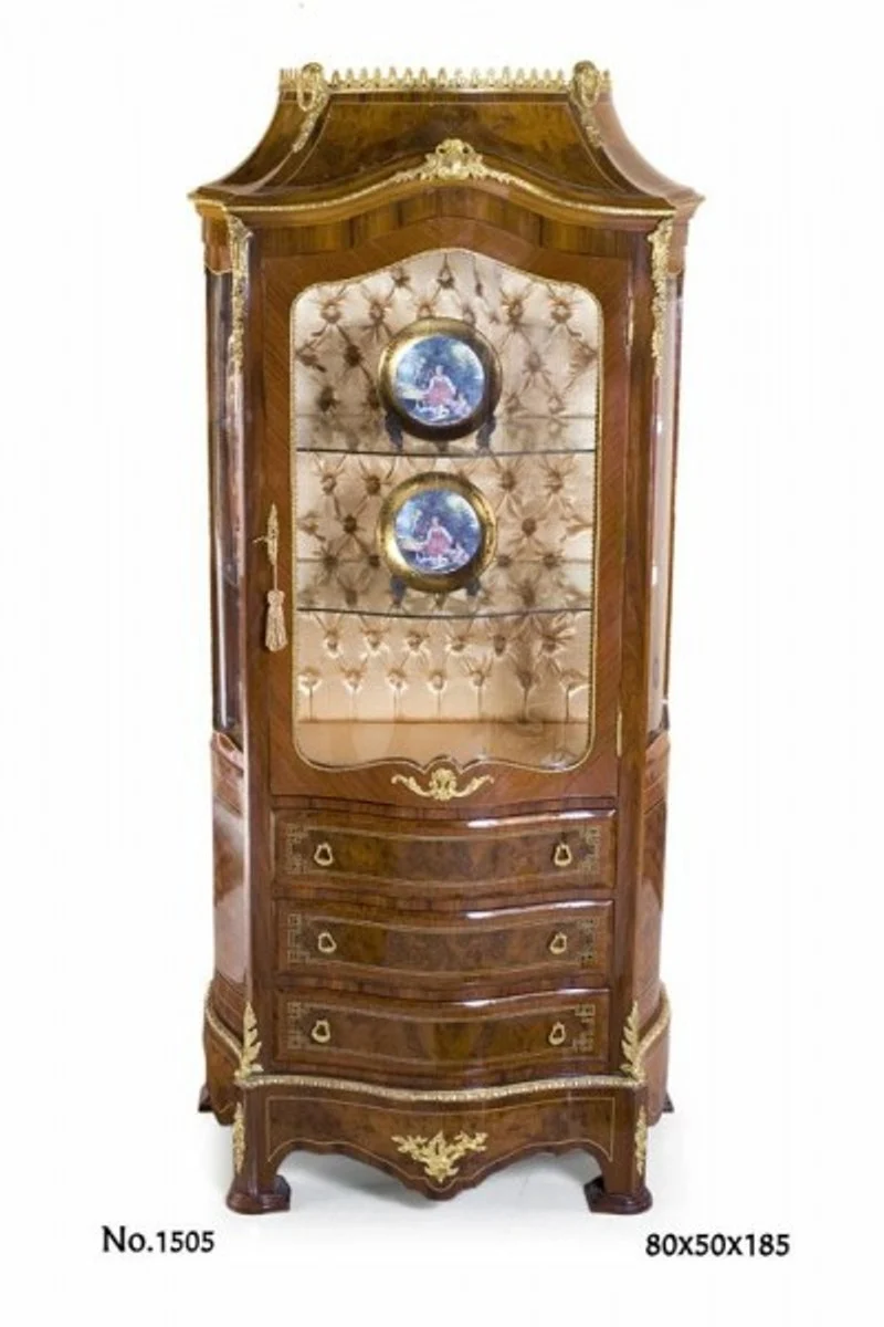 Casa Padrino Barock Vitrine Prunkvoll in Braun und Gold 80 x 50 x H. 185 cm