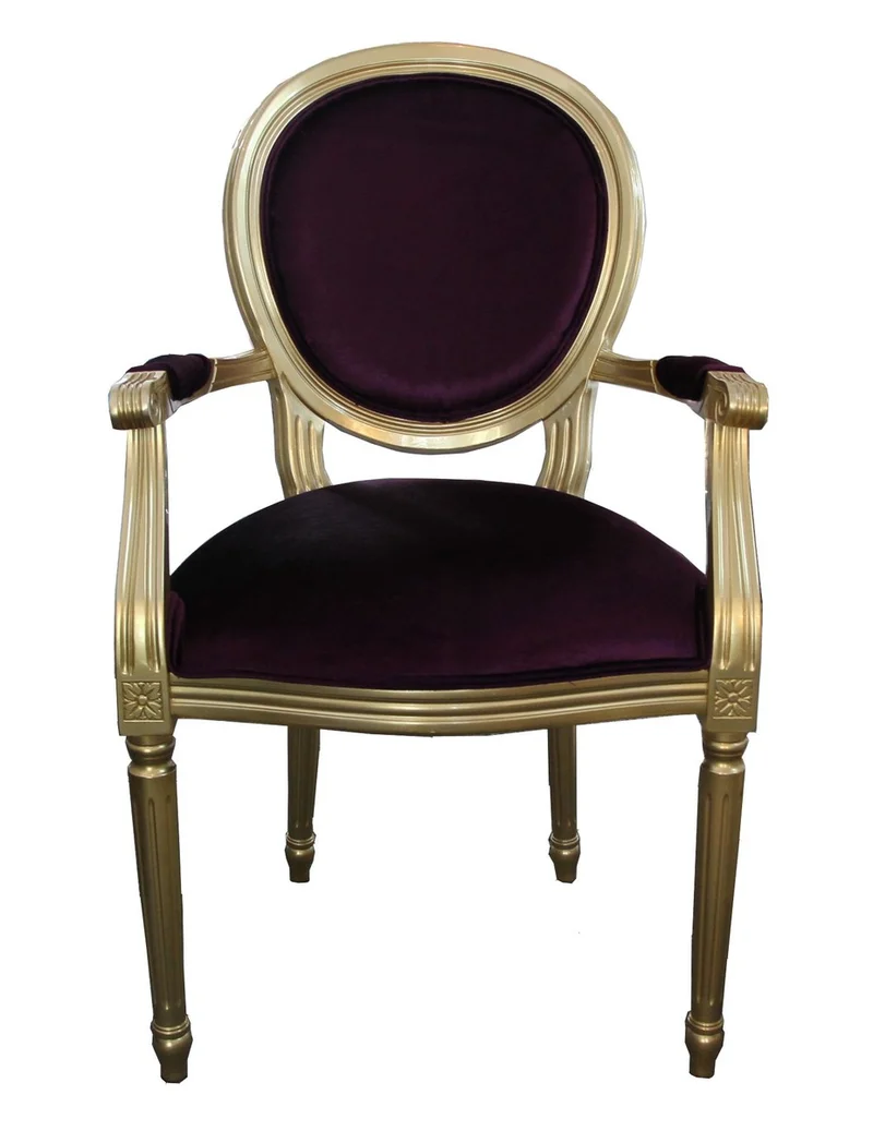 Casa Padrino Barock Esszimmer Stuhl mit Armlehne Lila / Gold - Designer Stuhl - Luxus Qualität
