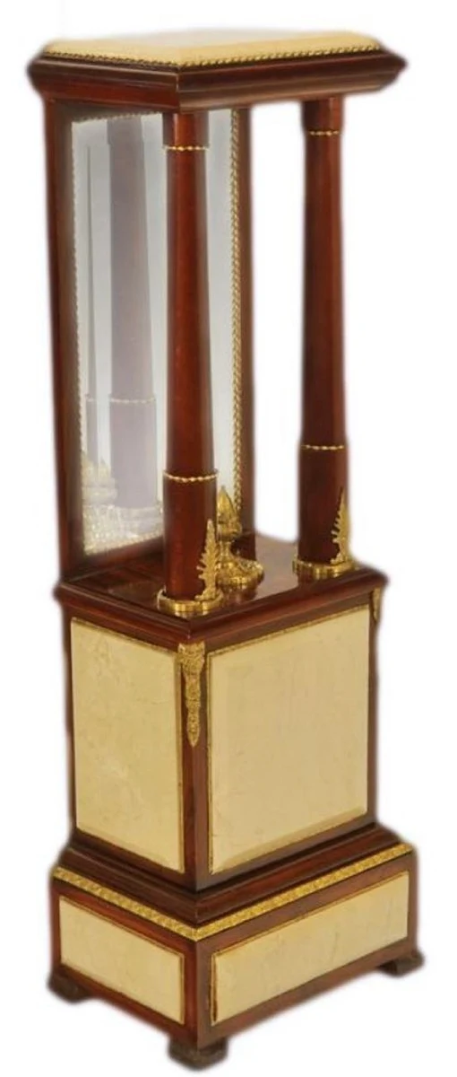 Casa Padrino Barock Säule Dunkelbraun / Cremefarben / Messing 35 x 25 x H. 110 cm - Barockmöbel