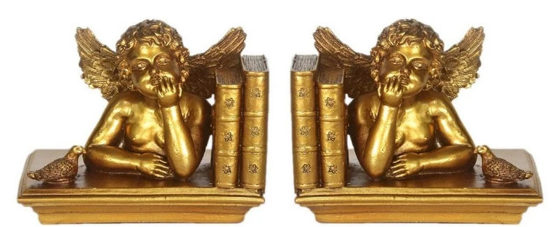 Casa Padrino Barock Buchstützen Set Engel Gold 18 x 11 x H. 14 cm - Barock Deko Accessoires