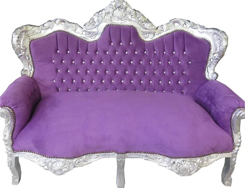 Casa Padrino Barock 2-er Sofa King Lila / Silber mit Bling Bling Glitzersteinen