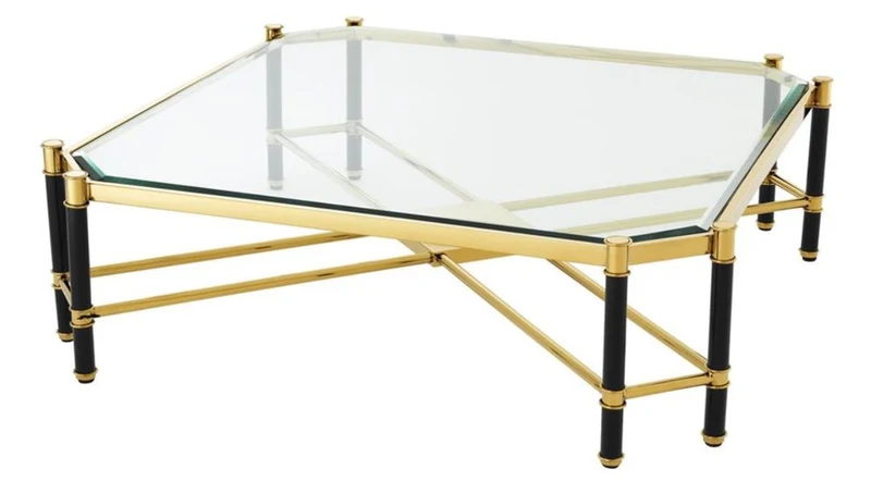 Casa Padrino Luxus Couchtisch Gold / Schwarz 115 x 115 x H. 35,5 cm - Limited Edition