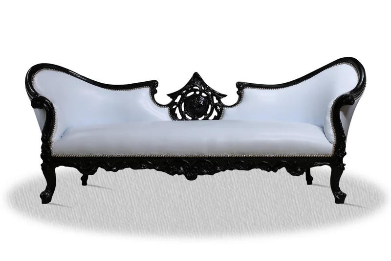 Casa Padrino Barock Sofa Vampire in Hochglanzschwarz und Weiß, 220 x 70 x H. 80 cm - Luxuriöse Lounge Couch