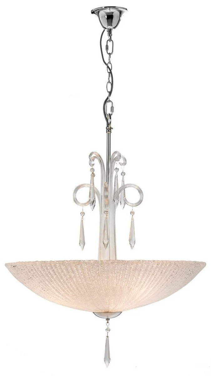Casa Padrino Luxus Hängeleuchte Silber Ø 60 x H. 125 cm - Elegante Wohnzimmer Deckenleuchte aus Metall und Glas