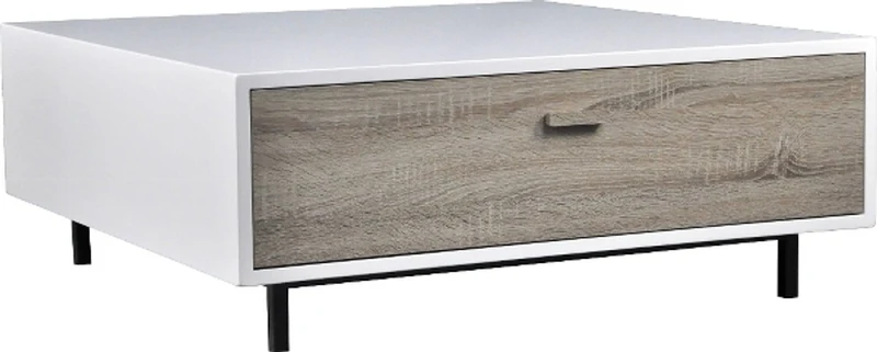 Casa Padrino Couchtisch Weiß / Naturfarben 90 x 90 x H. 35 cm - Handgefertigter Lack-Couchtisch mit Holzschublade