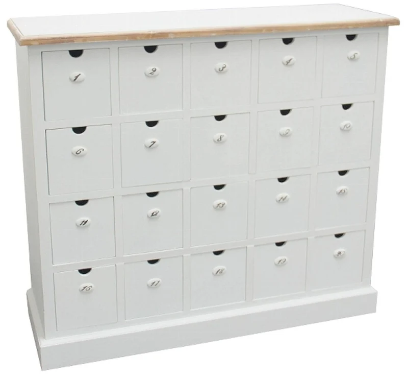 Casa Padrino Landhausstil Apothekerkommode in Antik Weiß und Naturfarben 105 x 39 x H. 93 cm mit 20 Schubladen