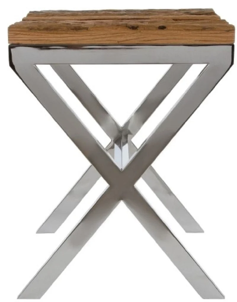 Casa Padrino Luxus Beistelltisch Braun / Silber 45 x 45 x H. 60 cm - Beistelltisch mit rustikaler Oberfläche und zusätzlicher Glasplatte