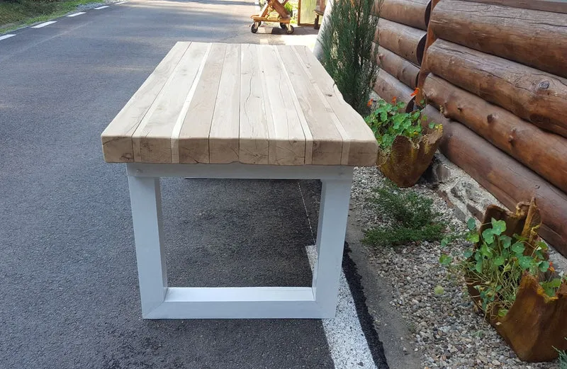 Casa Padrino Luxus Massivholz Esstisch - Eiche/Weiss - 200 cm x 90 cm x H80 cm - Schwere Ausführung